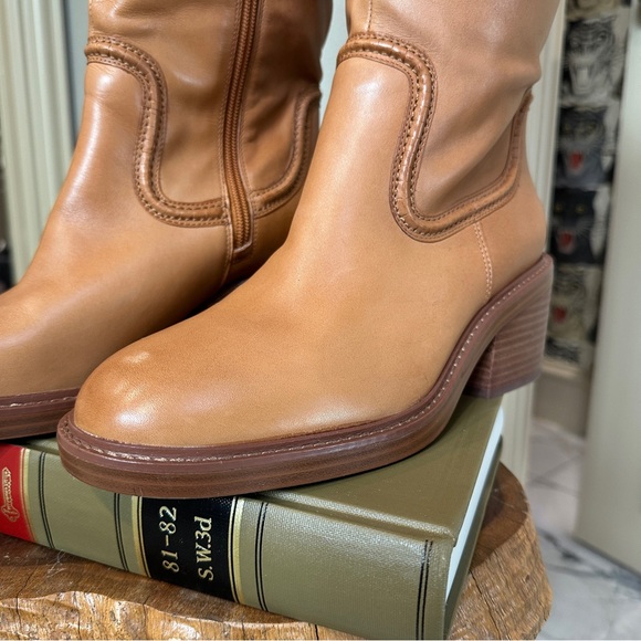 Vince Camuto Vuliann2 Wide Calf Leather Knee High Boots Tan Brown 9 WC - Picture 2 of 15